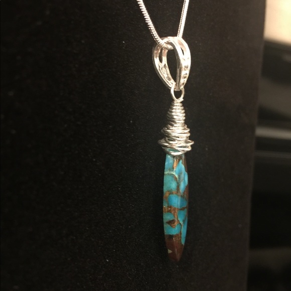 Sale💕Basalt Turquoise & Sterling Silver Pendant - Picture 2 of 2